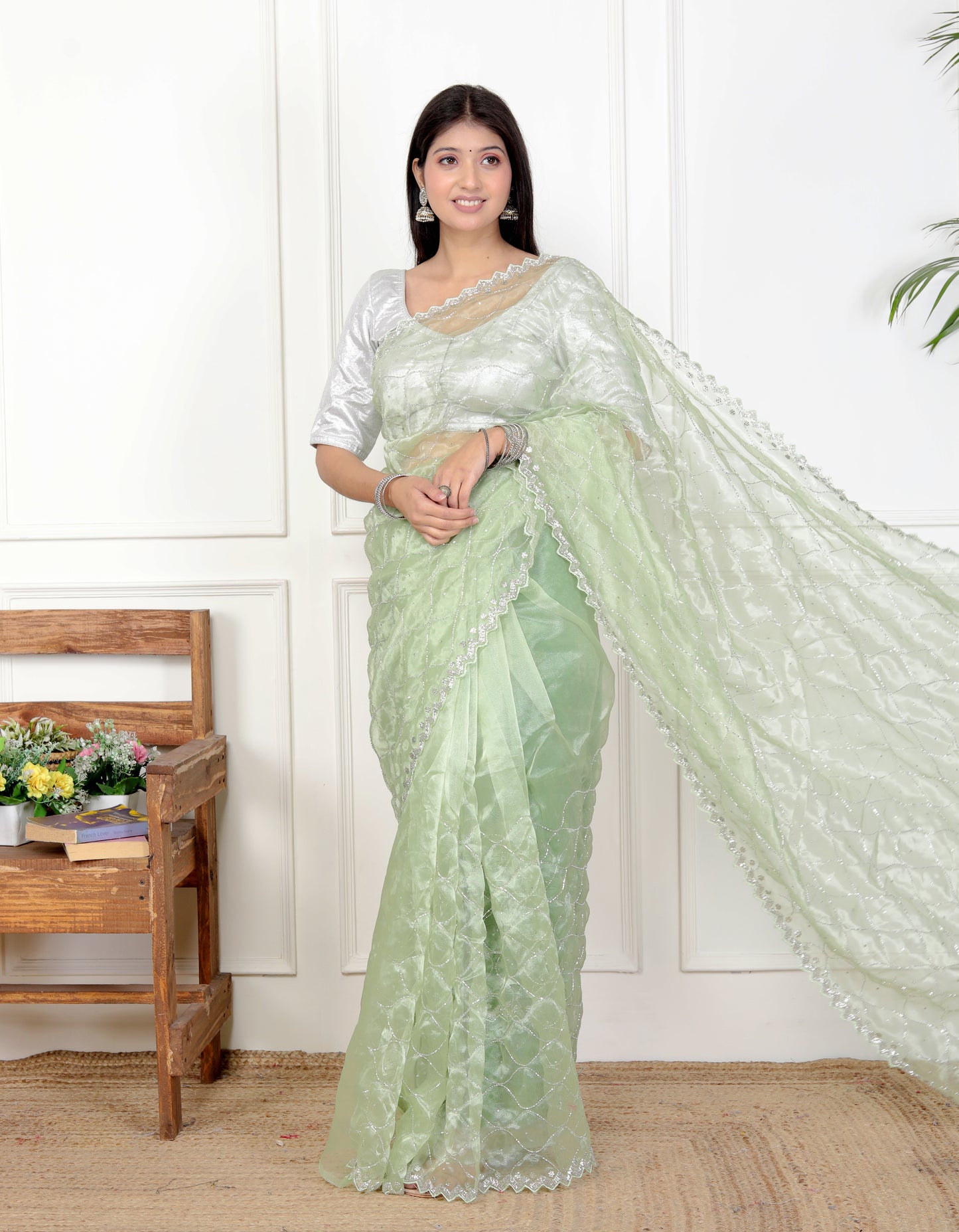 ORGANZA JAAL HANDWORK SAREE