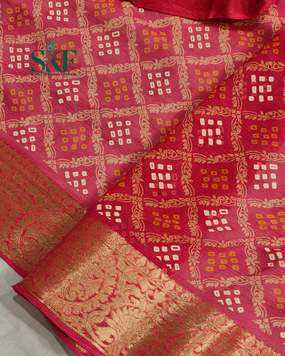 KHADI NEEM JARI GEORGETTE BHANDHANI  ONIONPINK SAREE BY SKFBHOLUBHAI