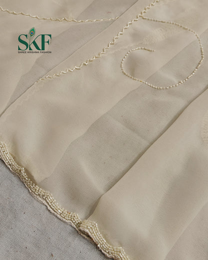 GEORGETTE IVORY KARDANA JAAL HANDWORK SAREE BY SKFBHOLUBHAI