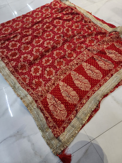 KHADI NEEM JARI GEORGETTE BHANDHANI ROOPGATHA BORDER SAREE BY SKFBHOLUBHAI
