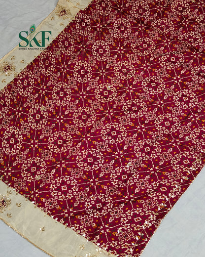 TUSSAR SILK PATOLA PRINT GOTTA HANDWORK BORDER WINE SAREE BY SKFBHOLUBHAI