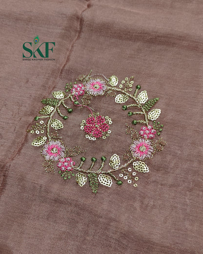 CHINON SEQUENCE EMBROIDERY WEAVING  WORK WINE SAREE BY SKFBHOLUBHAI