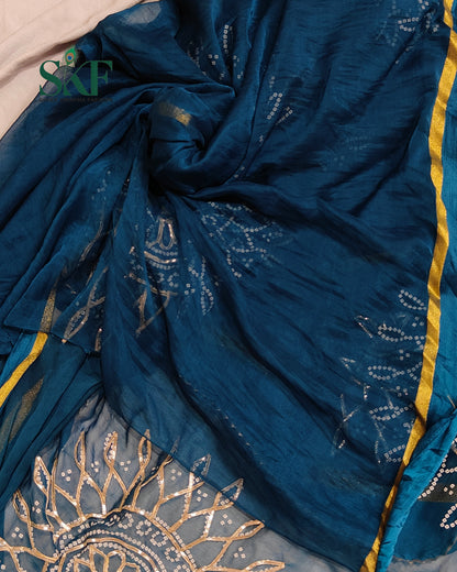 DIAMOND CHIFFON BHANDHANI KACHAGOTTA WORK TEALBLUE SAREE BY SKFBHOLUBHAI
