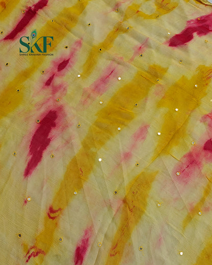 CHIFFON TIEDYE THREAD MIRROR WORK YELLOW SAREE BY SKFBHOLUBHAI