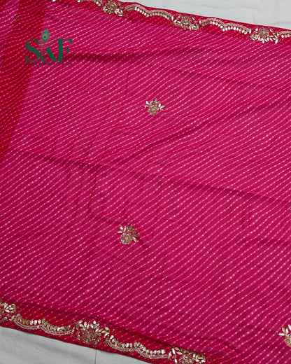 GEORGETTE MODHA LEHRIYA GOTTA PEARL HANDWORK RANIPINK SAREE BY SKFBHOLUBHAI