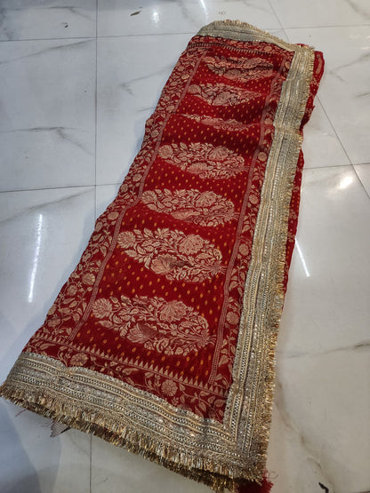 KHADI NEEM JARI GEORGETTE BHANDHANI ROOPGATHA BORDER SAREE BY SKFBHOLUBHAI