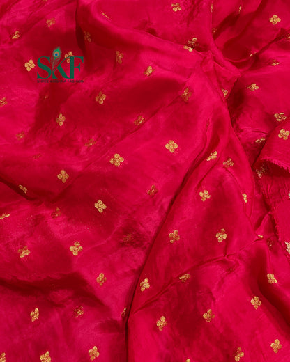 CHINON SEQUENCE EMBROIDERY WEAVING  WORK RANIPINK SAREE BY SKFBHOLUBHAI