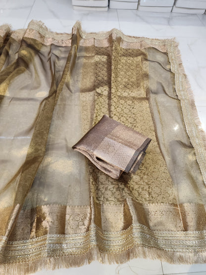 Roopgatha Pure pathetic silk Banarsi Tissue Border Saree