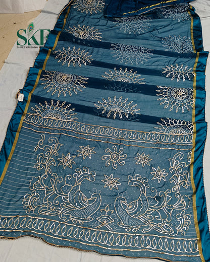 DIAMOND CHIFFON BHANDHANI KACHAGOTTA WORK TEALBLUE SAREE BY SKFBHOLUBHAI