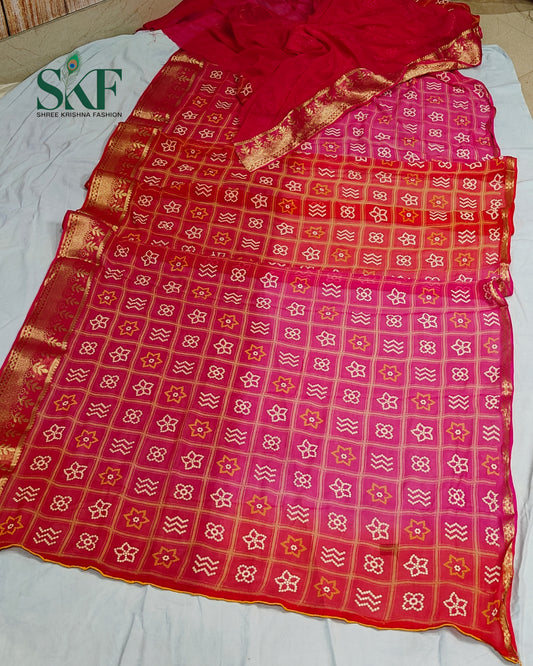 GEORGETTE GHATCHOLA BHANDHANI OMBREDYE WEAVING SAREE BY SKFBHOLUBHAI