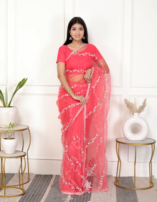 ORGANZA PEARL HANDWORK SAREE