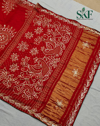MODAL SILK BHANDHANI KACHAGOTTA WORK RED  SAREE BY SKFBHOLUBHAI