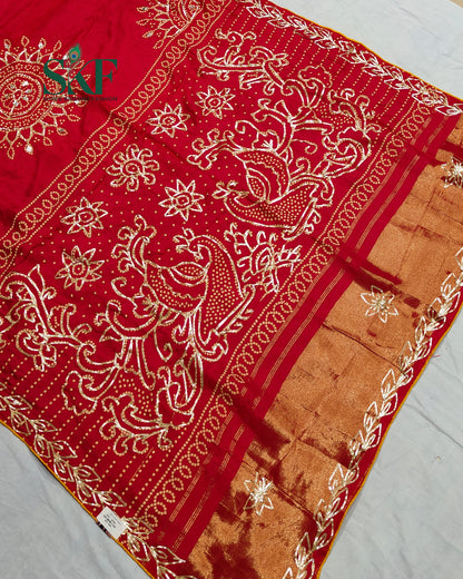 MODAL SILK BHANDHANI KACHAGOTTA WORK RANIPINK SAREE BY SKFBHOLUBHAI