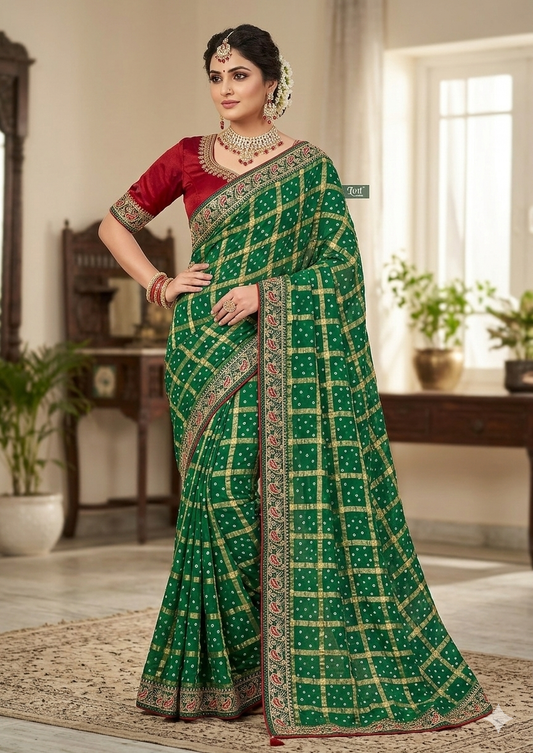 RAJASTHANI GHATCHOLA BANDHANI WITH TRADITIONAL NEEMJARI BORDER SAREE BY SKFBHOLUBHAI