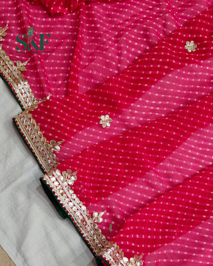 GEORGETTE MODHA LEHRIYA GOTTAPATTI WORK RANIPINK SAREE BY SKFBHOLUBHAI