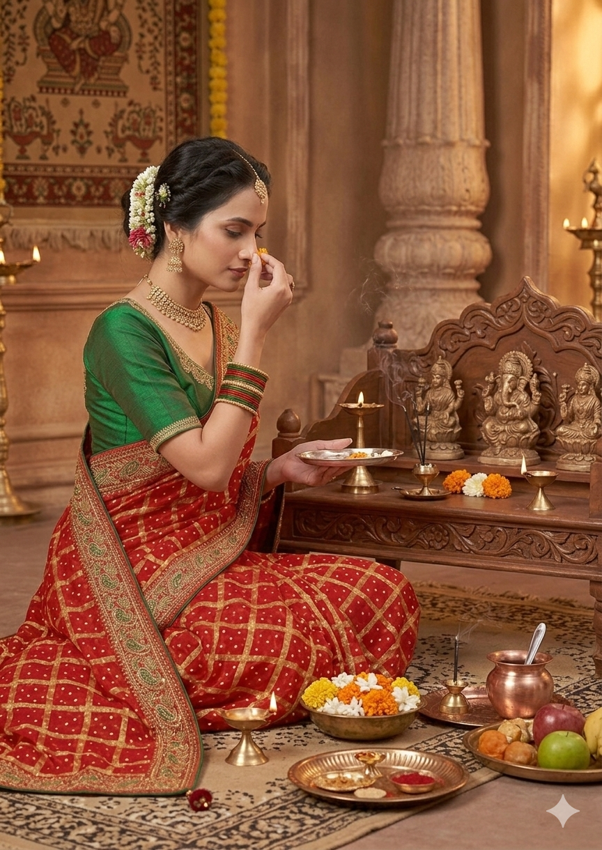 RAJASTHANI GHATCHOLA BANDHANI WITH TRADITIONAL NEEMJARI BORDER SAREE BY SKFBHOLUBHAI