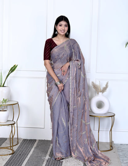 TISSUE SHIMMER JAAL HANDWORK SAREE