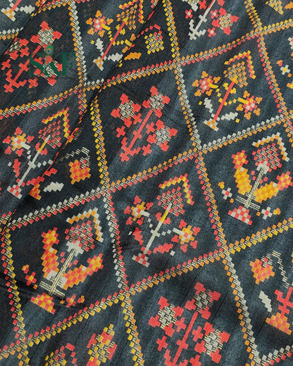 MAURA SILK PATOLA FOIL PRINT WEAVING BLACK SAREE BY SKFBHOLUBHAI