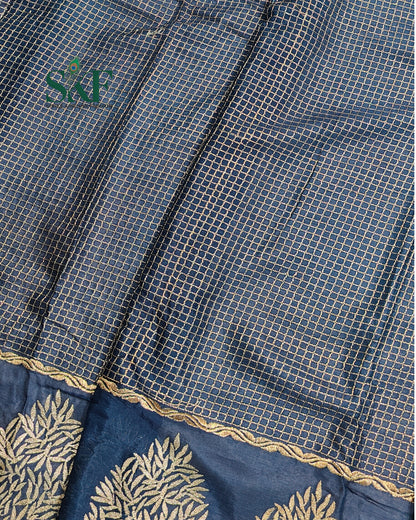 CHINON EMBROIDERY WEAVING BORDER WORK NAVYBLUE SAREE BY SKFBHOLUBHAI