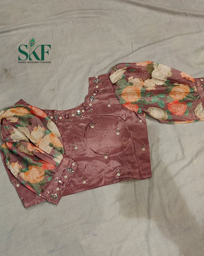 CHINON FLORAL DIGITAL PRINT HANDWORK LAVENDER SAREE BY SKFBHOLUBHAI