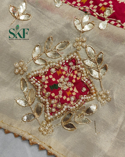 TUSSAR SILK PATOLA PRINT GOTTA HANDWORK BORDER RANI PINK SAREE BY SKFBHOLUBHAI