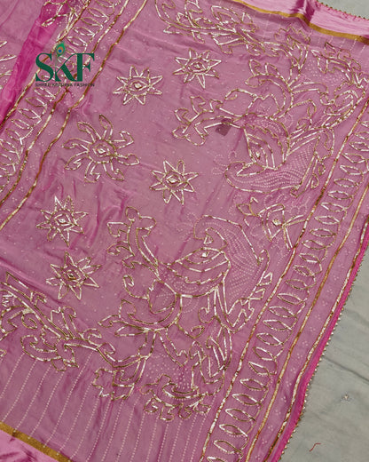 DIAMOND CHIFFON BHANDHANI KACHAGOTTA WORK PINK SAREE BY SKFBHOLUBHAI