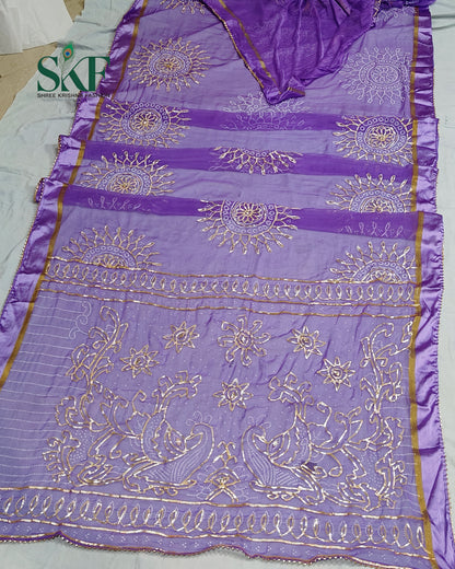 DIAMOND CHIFFON BHANDHANI KACHAGOTTA WORK LAVENDER SAREE BY SKFBHOLUBHAI