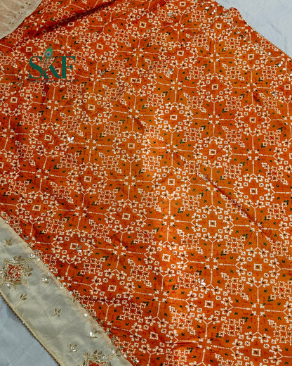 TUSSAR SILK PATOLA PRINT GOTTA HANDWORK BORDER ORANGE SAREE BY SKFBHOLUBHAI