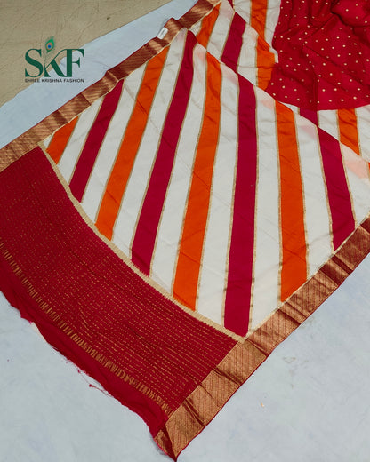 CHINON LEHRIYA EMBROIDERY WEAVING  WORK BORDER MULTICOLOUR SAREE BY SKFBHOLUBHAI