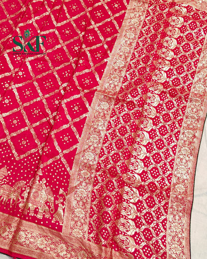 DOLA SILK MOTIF JAAL WEAVING WORK RANIPINK SAREE BY SKFBHOLUBHAI