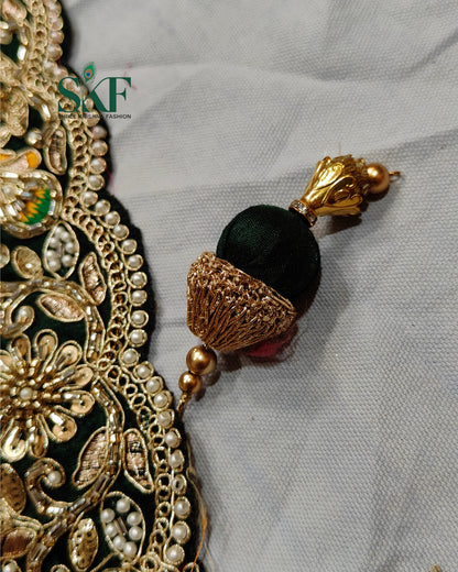 KHADI NEEM JARI GEORGETTE GHATCHOLA BHANDHANI HEAVY WORK BORDER RANIPINK SAREE BY SKFBHOLUBHAI