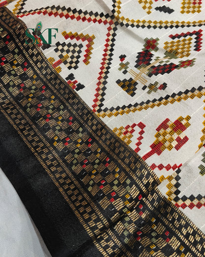 MAURA SILK PATOLA FOIL PRINT WEAVING IVORY SAREE BY SKFBHOLUBHAI
