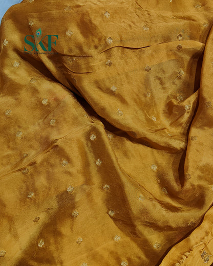 CHINON SEQUENCE EMBROIDERY WEAVING  WORK MUSTARD SAREE BY SKFBHOLUBHAI