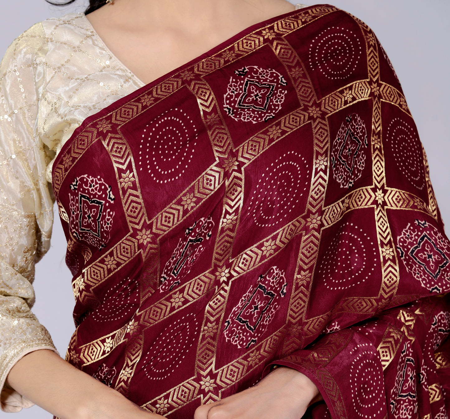 GAJJI SILK GHATCHOLA ZARI WEAVING MEHROON SAREE BY SKFBHOLUBHAI