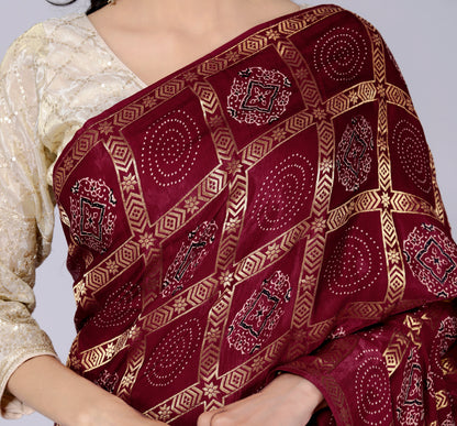 GAJJI SILK GHATCHOLA ZARI WEAVING MEHROON SAREE BY SKFBHOLUBHAI