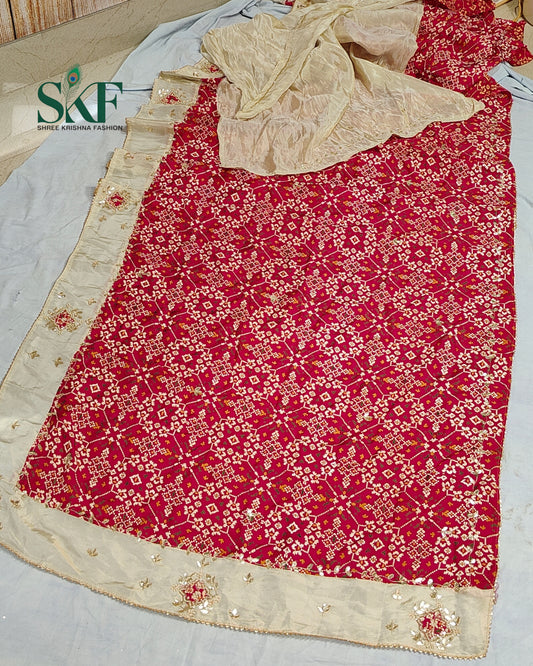TUSSAR SILK PATOLA PRINT GOTTA HANDWORK BORDER RANI PINK SAREE BY SKFBHOLUBHAI