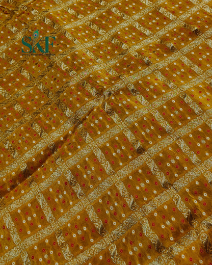 KHADI NEEM JARI GEORGETTE GHATCHOLA BHANDHANI HEAVY WORK BORDER YELLOW SAREE BY SKFBHOLUBHAI