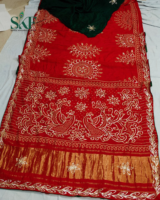 MODAL SILK BHANDHANI KACHAGOTTA WORK RED  SAREE BY SKFBHOLUBHAI