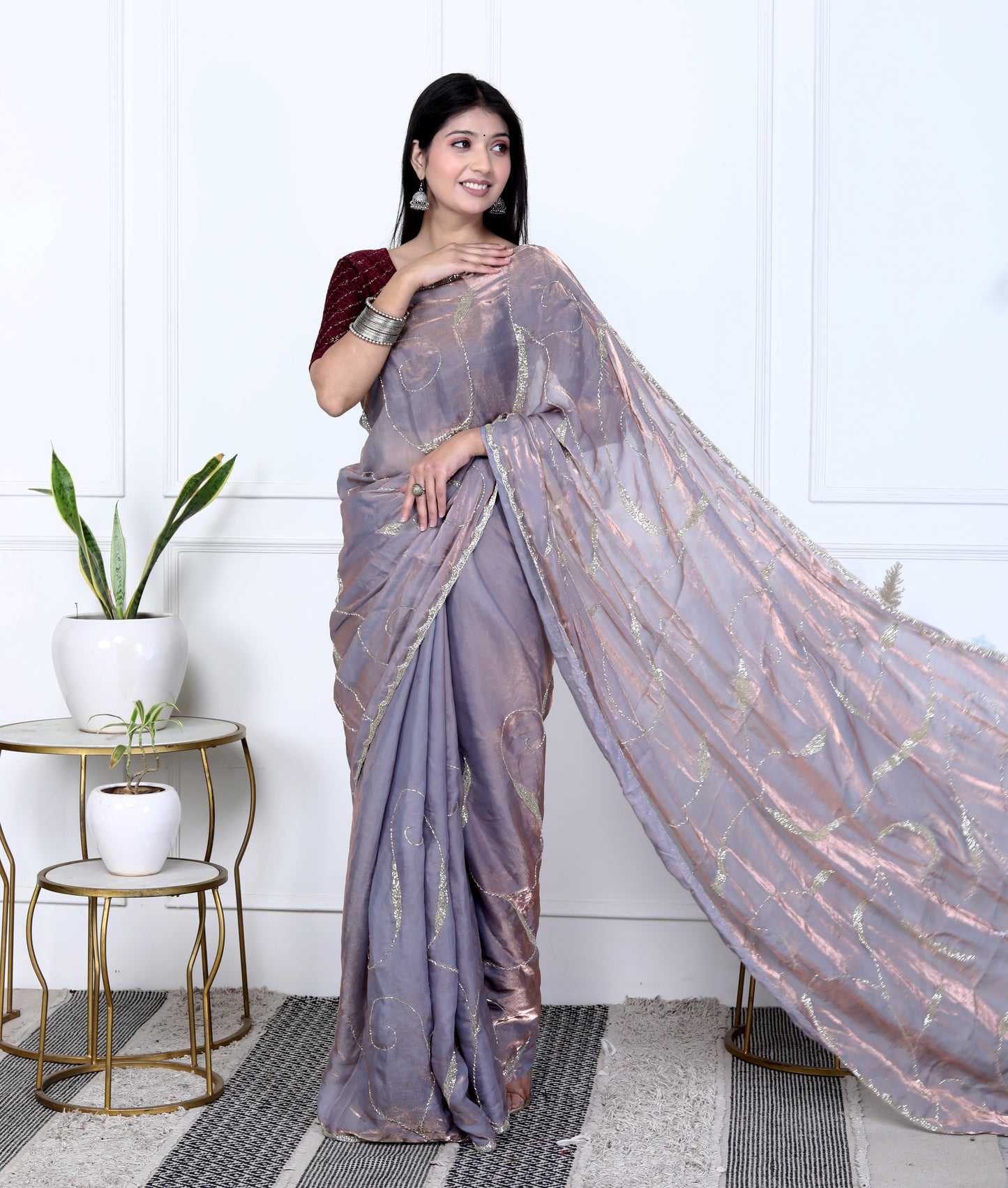 TISSUE SHIMMER JAAL HANDWORK SAREE