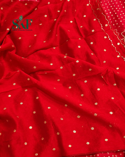 HO SILK BHANDHANI PEACOCK MOTIF AARI AND SEQUENCE WORK RED SAREE BY SKFBHOLUBHAI