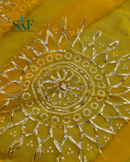 DIAMOND CHIFFON BHANDHANI KACHAGOTTA WORK YELLOW SAREE BY SKFBHOLUBHAI
