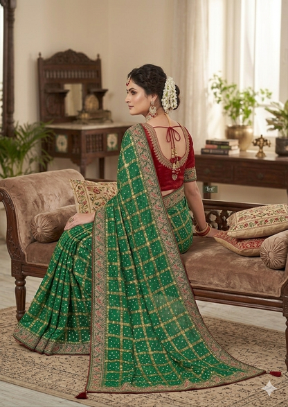 RAJASTHANI GHATCHOLA BANDHANI WITH TRADITIONAL NEEMJARI BORDER SAREE BY SKFBHOLUBHAI