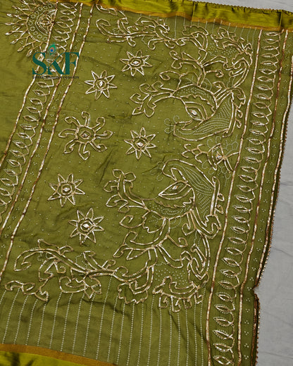 DIAMOND CHIFFON BHANDHANI KACHAGOTTA WORK PARROT GREEN SAREE BY SKFBHOLUBHAI