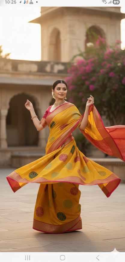 TRADITIONAL FESTIVAL YELLOW COLOUR BANDHANI SAREE BY SKFBHOLUBHAI