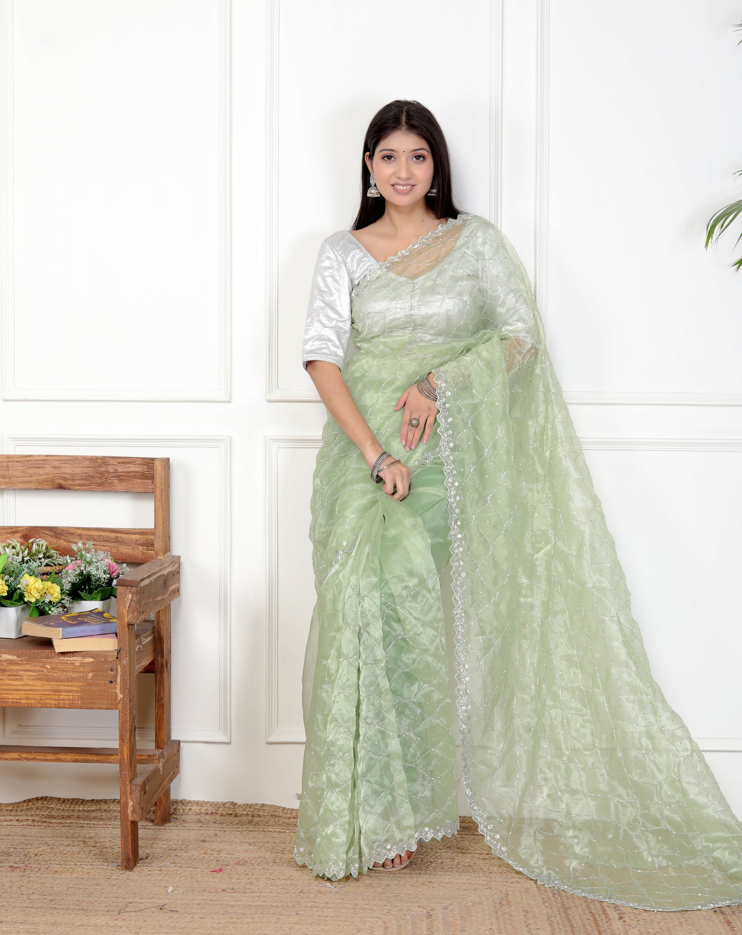 ORGANZA JAAL HANDWORK SAREE