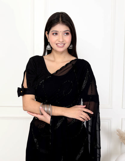 BLACK HANDWORK GEORGETTE SAREE