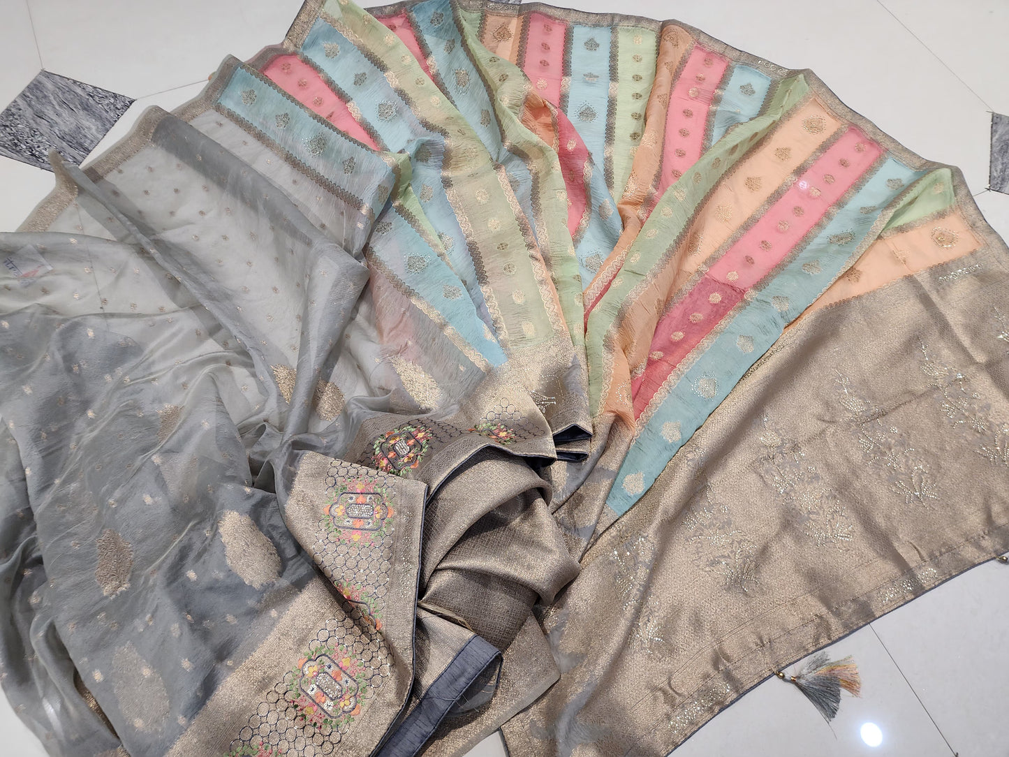 BRIDAL RAINBOW COLOUR AND WEAVING JARI SARVOSKI SAREE BY SKFBHOLUBHAI