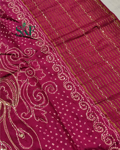 HO SILK BHANDHANI PEACOCK MOTIF AARI AND SEQUENCE WORK WINE SAREE BY SKFBHOLUBHAI