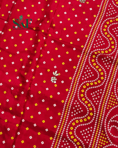 MODAL SILK BHANDHANI HANDWORK BUTTA RED SAREE BY SKFBHOLUBHAI