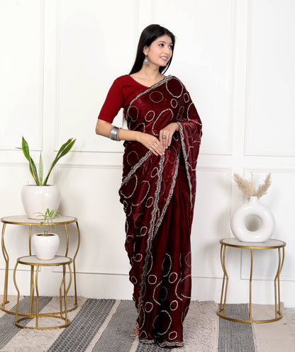 MAHROON HANDWORK FRENDY TISSUE SHIMMER SAREE